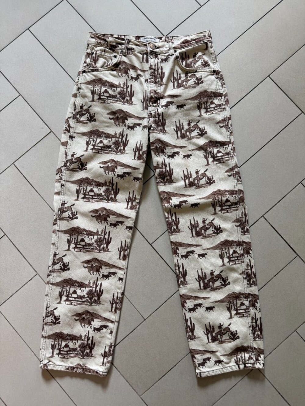 Reformation Senora High Rise Straight Jeans 29" Western Cowboy Brown Print